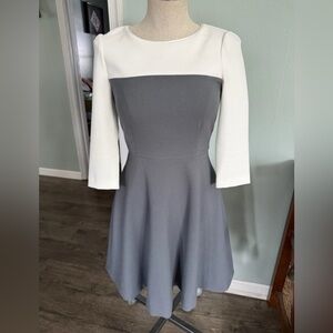 Kate Spade Adette Grey White Colorblock Fit and Flare Skater Dress Size 0